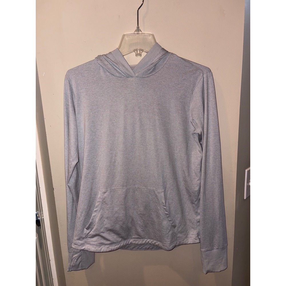 Athleta Girl Uptempo Hooded Top Gray Heathered Sweatshirt Kids XXL 16 Thumbholes